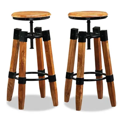 vidaXL 2x Solid Mango Wood Bar Stools Steel Adjustable Kitchen Furniture Seat