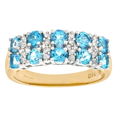 (Q) Jewelco London 9ct Yellow Gold Ladies Diamond and Blue Topaz Ring