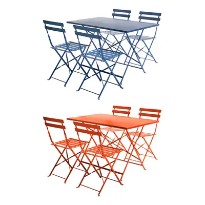 Charles Bentley Seater Rectangular Folding Metal Dining Set with Powder Coated Finish in Orange 