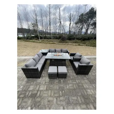 Fimous Outdoor Rattan Sofa Set Garden Furniture Gas Firepit Table Set