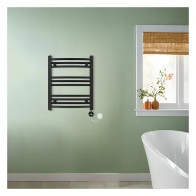 (Black, 600x500mm) NRG Prefilled Thermostatic Electric Curved Heated Towel Rail Radiator