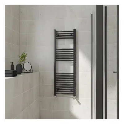 (Curved, 1200x400mm) Warmehaus Heated Towel Rail Black Bathroom Ladder Style Radiator Central He