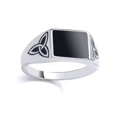 (Y) Jewelco London Mens Sterling Silver Black Onyx Square Ring Signet Ring - GVR987