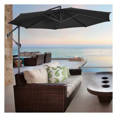 (Black) Garden Banana Parasol Cantilever Umbrella 3M