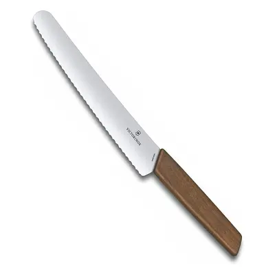 Swiss Modern Bread Knife, 8.5", Walnut Wood