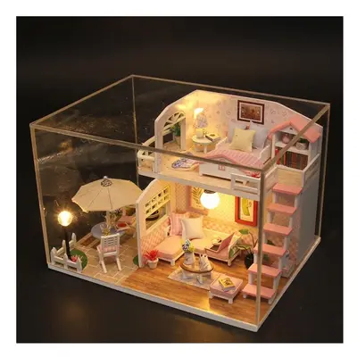 Pink Loft DIY House With Furniture Music Light Cover Miniature Decor Toy