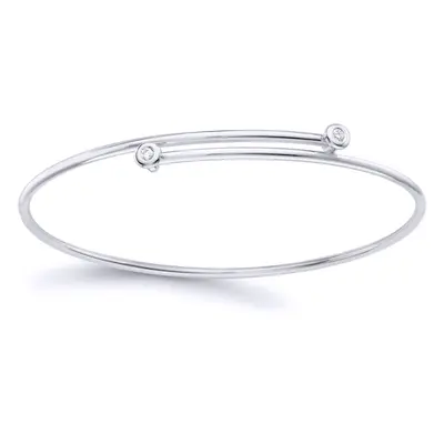 Jewelco London 18ct White Gold Diamond Twin Donut Solitaire Crossover Bangle Bracelet 1.5mm 5pts