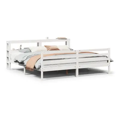 vidaXL Bed Frame with Headboard White 180x200 cm Super King Solid Wood Pine