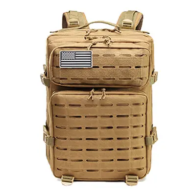 (Khaki) 55L Outdoor Military Molle Tactical Army Rucksack Waterproof Zipper Large Capacity Backp