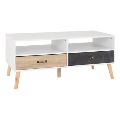 Nordic Drawer Coffee table White/Distressed Effect - Metal Handles