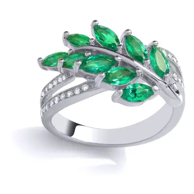 (N) Jewelco London Ladies Rhodium Plated Sterling Silver Olive Leaf Branch Cluster Cocktail Ring