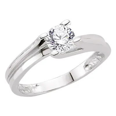 (R) Jewelco London Ladies Rhodium Plated Sterling Silver Cubic Zirconia Solitaire Engagement Rin