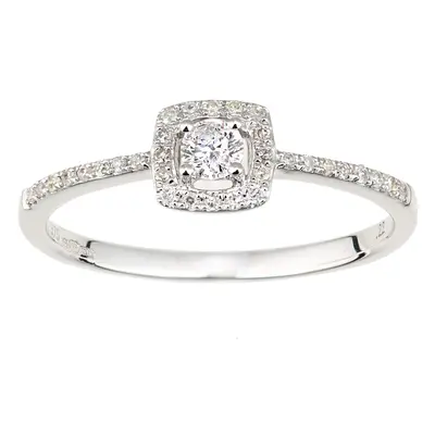 (N) Jewelco London 9ct White Gold Diamond Round Halo Engagement Ring