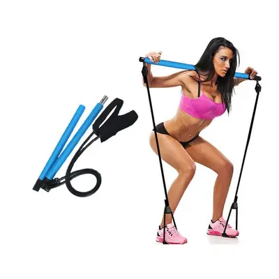 (Blue) Fitness Sport Pilate Bar Kit Gym Exercise Workout Stick with Resistance Band Body Buildin