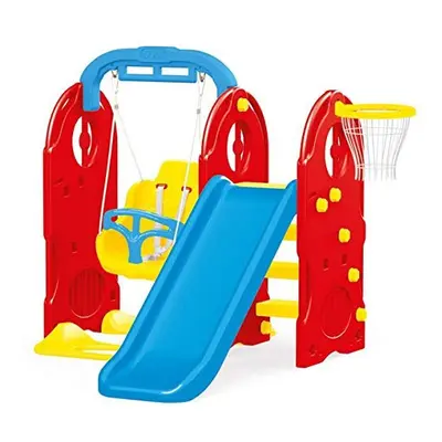 Dolu in Playground Indoor & Outdoor Red Blue and Yellow Frame with Basketball, Slide and Swing f