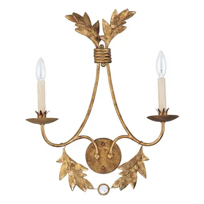 Twin Wall Light Curved Stem Crystal Hand Patinated Gilded Gold LED E14 60W