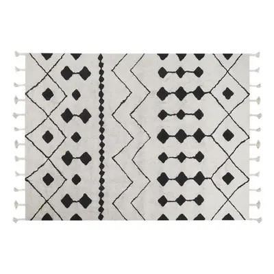 Cotton Area Rug x cm Black and White KHEMISSET