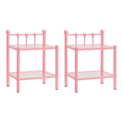 vidaXL Bedside Cabinets pcs Pink and Transparent Metal and Glass