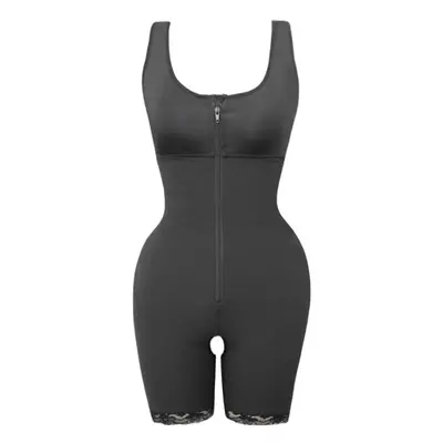 (Black, 10) Front Zipper Control Tummy Shaping Hips Bodysuit