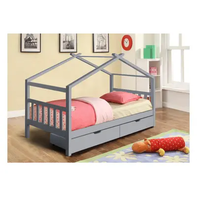 (With Lucy Mattress, No Tent) 3ft Grey Wooden Storage House Bed With Tent and Mattress Options