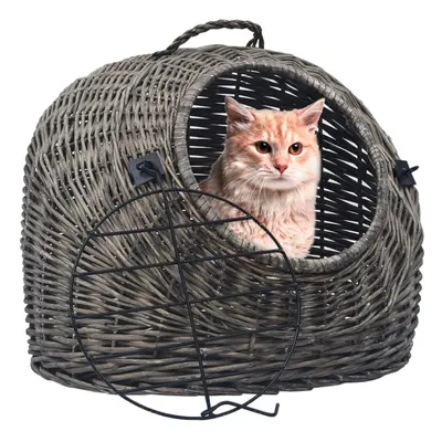 vidaXL Cat Transporter Grey 60x45x45cm Natural Willow Pet Basket Puppy Carrier