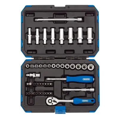 Draper 1/4" Piece Square Drive Metric Socket Set | Micrometre Reversible Hand Tool |Soft Grip Ra