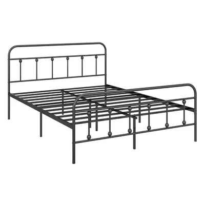 HOMCOM 4ft6 Metal Double Platform Bed Frame w/ Underbed Storage Black