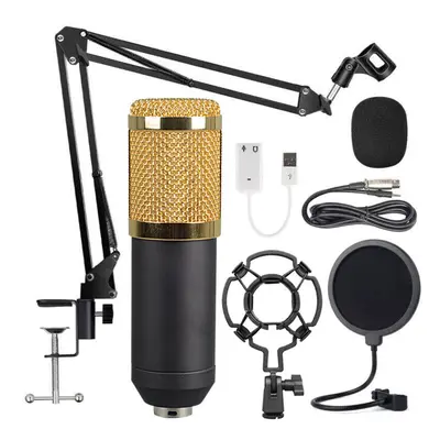 (red+silver) Large Diaphragm Condenser Microphone Set for Online Singing Live Broadcast Audio St