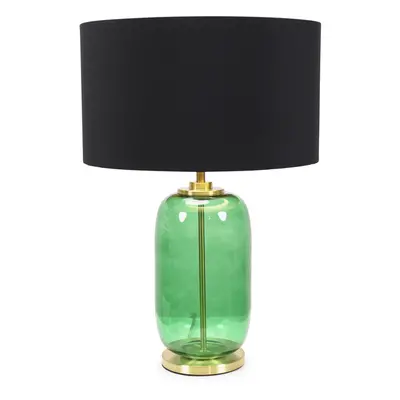 ValueLights Leigh Black & Gold with Forest Green Glass Gold Table Lamp