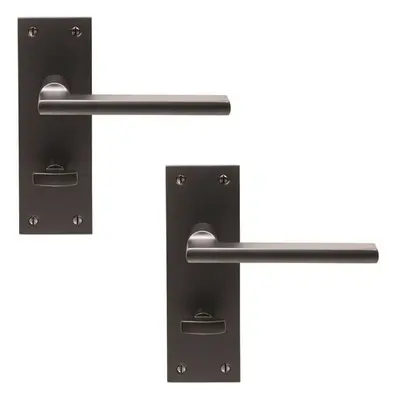 2x PAIR Straight Bar Handle on Slim Bathroom Backplate x 50mm Matt Bronze