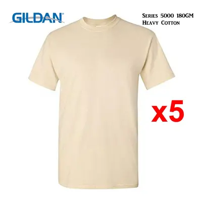 (L) Packs Gildan T-SHIRT Blank Plain Basic Tee Heavy Cotton (Sand)