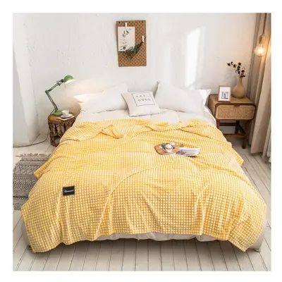 (Yellow, 120X200cM) Coral Fleece Soft Warm Blankets Single/Queen/King Flannel Bedspreads