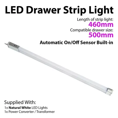 500mm LED Drawer Strip Light AUTO ON/OFF PIR SENSOR Kitchen Cupboard Door Unit