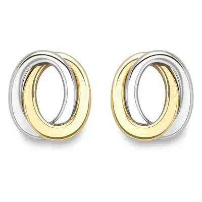 Jewelco London 9ct White & Yellow Gold Interlocked Oval Rings Stud Earrings - ERNR02242