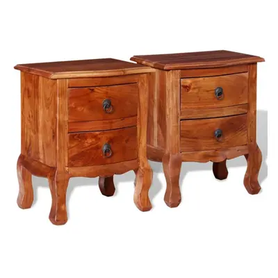 vidaXL pcs Nightstands Bedside Table Cabinet with Drawers Solid Acacia Wood