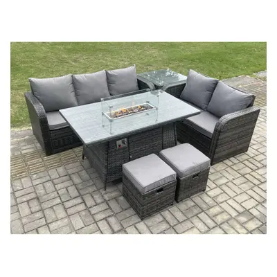 Fimous PE Wicker Outdoor Rattan Garden Furniture Set Propane Gas Fire Pit Table and Sofa set wit