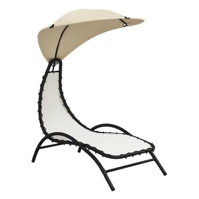 (cream) vidaXL Sun Lounger Sun Bed Day Bed Sunlounger with Canopy Fabric and Steel