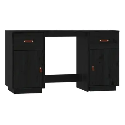 (Black) vidaXL Solid Wood Pine Desk with Cabinets Computer Study Desk Multi Colours