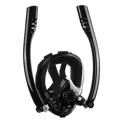 (Black, S/M) Antifog Double Tube Full Face Snorkel Scuba Diving Mask Swim Breathing Goggles With