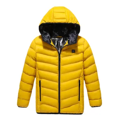 (Yellow, 170cm) Chilidren Electric Heated Hooded Coat Winter Warm Jacket USB 3s Fast Heating