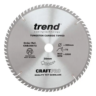 Trend CSB/30072 Craft Pro Quality TCT Circular Saw Blade, 300mm x Teeth x 30mm Bore, Tungsten Ca