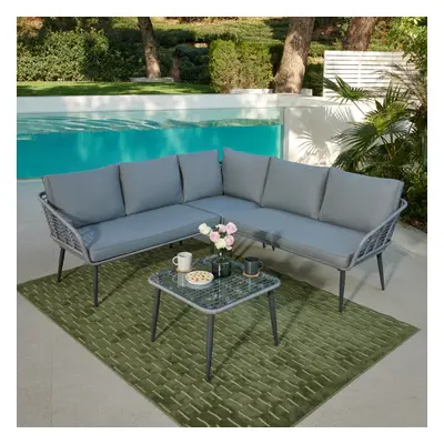 Cole Rattan Wicker Garden Corner Sofa Set (Grey)