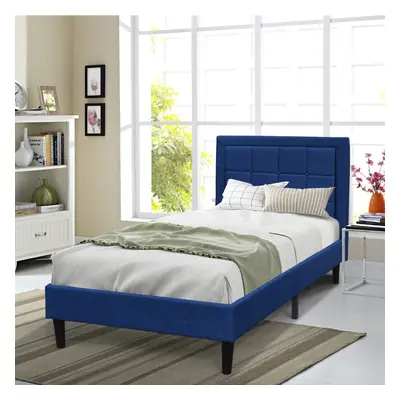 (3ft Single, Blue ) Fabric Bedframe With Buttoned Headboard In Various Sizes And Colours