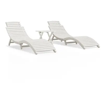 (2 sunloungers with table) vidaXL Sun Lounger Recliner Outdoor Chair Wooden Sunbed Solid Wood Ac