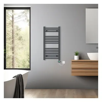 (Anthracite, 800x400mm) Bathroom Prefilled Electric Heated Towel Rail Straight Radiator Thermo S