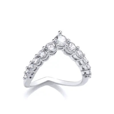 (N) Jewelco London Sterling Silver CZ Wishbone Ring Wishbone Eternity Ring - GVR955