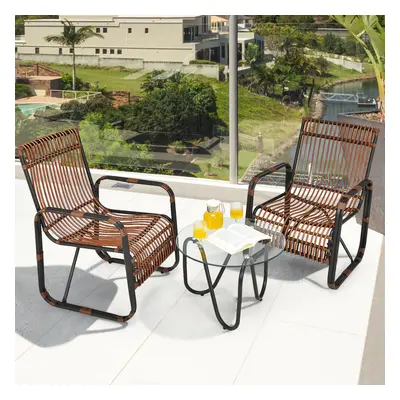 3 Pieces Patio Rattan Conversational Set w/2 Single Chairs&Side Table