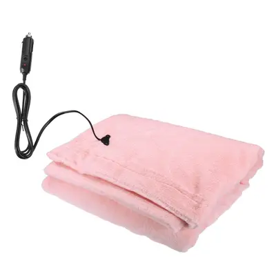 (Pink) 145x100cm 24V Car Electric Blanket Heated Fleece Travel Throw Fleece Cosy Warm Winter