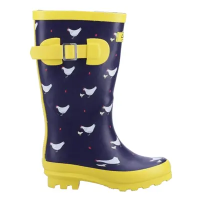 (8 UK, Navy/Yellow) Cotswold Womens/Ladies Farmyard Chicken Mid Calf Wellington Boots