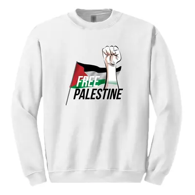 (4XL) Free Palestine Political Freedom War Flag White Sweater Mens Sweatshirt Jumper